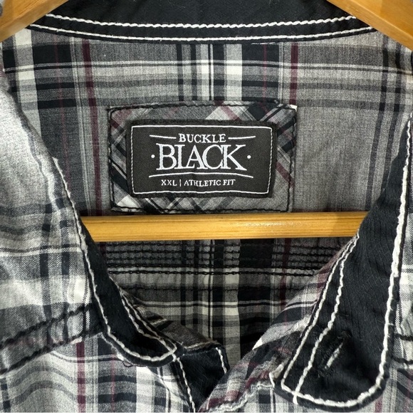 Buckle Black Athletic Fit Men's XXL Plaid Button Up - Picture 3 of 6